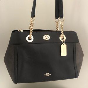 Coach Mixed Leather Suede Turnlock Edie Handbag